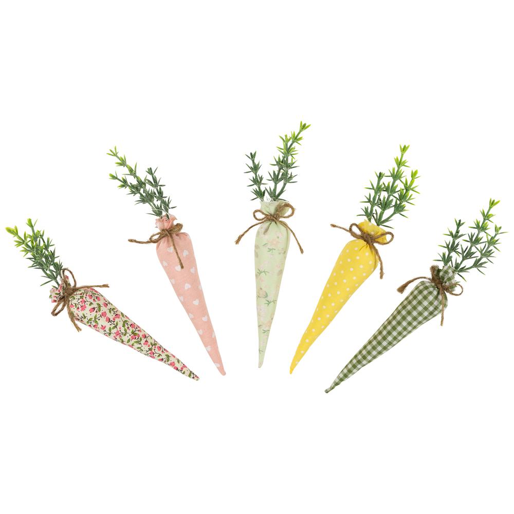 Fabric Carrot Easter Decorations - 9" - Green and Pink - Set of 5. Picture 3