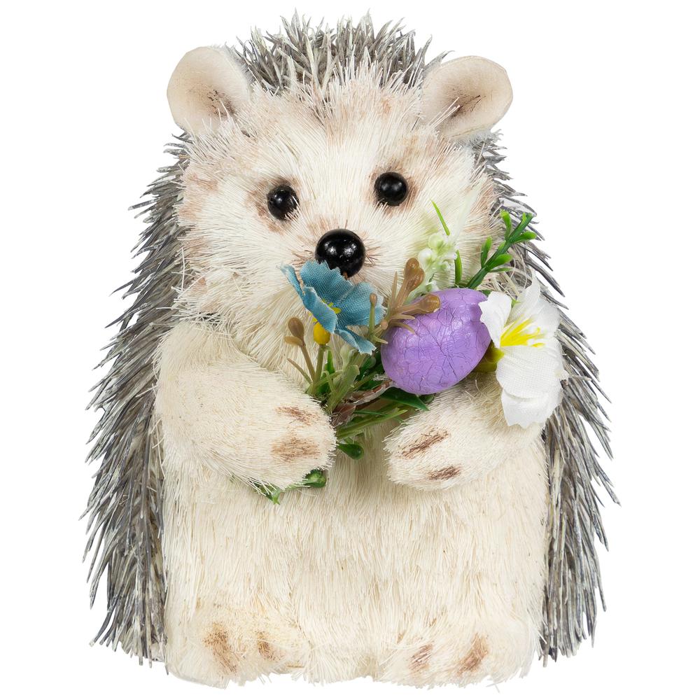 Hedgehog Floral Easter Figurine - 5" - Cream and Gray. Picture 1