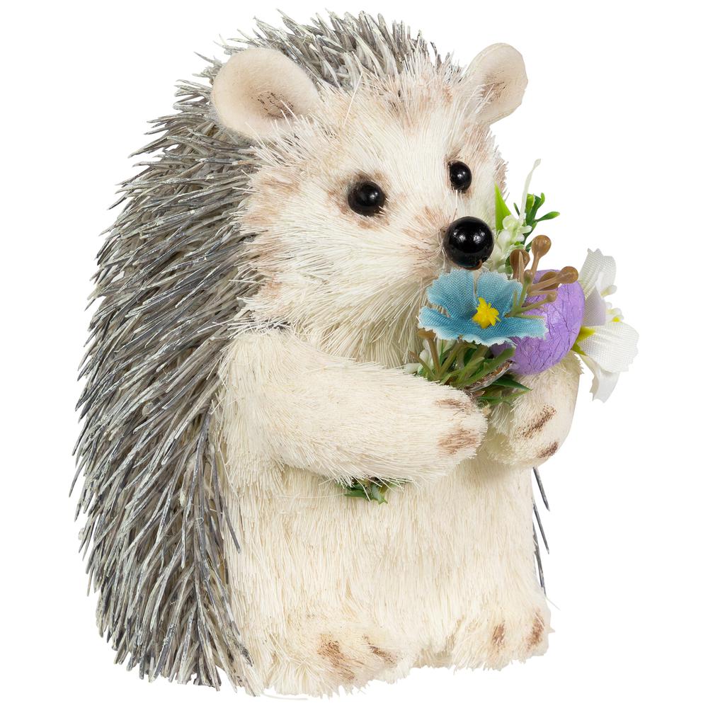 Hedgehog Floral Easter Figurine - 5" - Cream and Gray. Picture 2