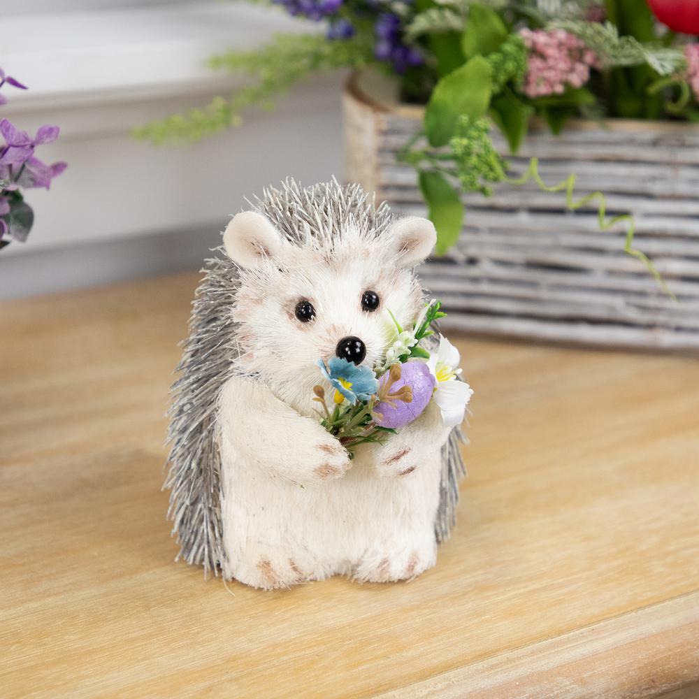 Hedgehog Floral Easter Figurine - 5" - Cream and Gray. Picture 5