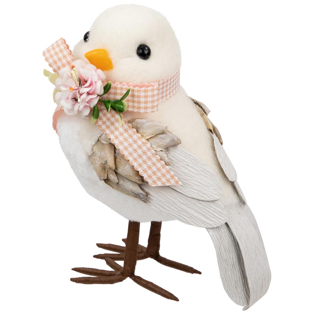 Plush Bird with Gingham Bow Easter Figurine - 7" - Beige. Picture 2