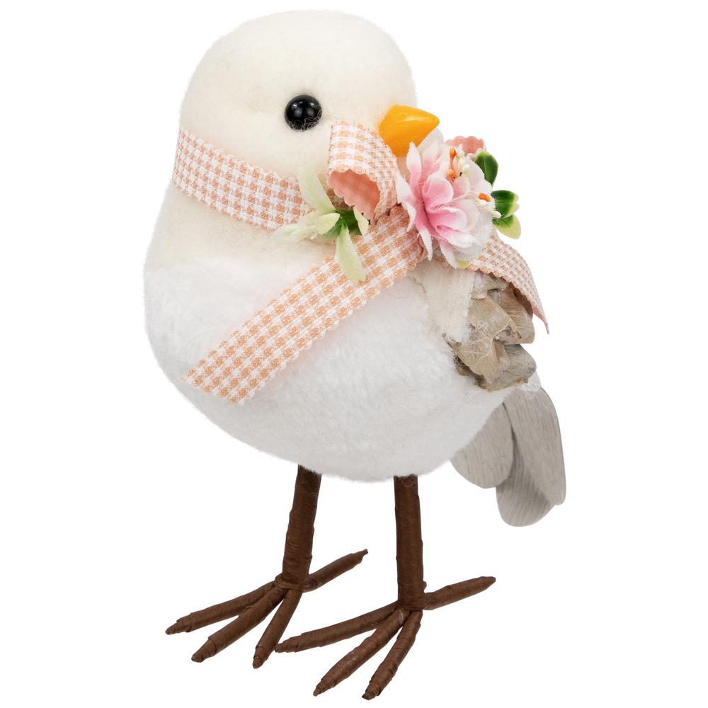 Plush Bird with Gingham Bow Easter Figurine - 7" - Beige. Picture 3