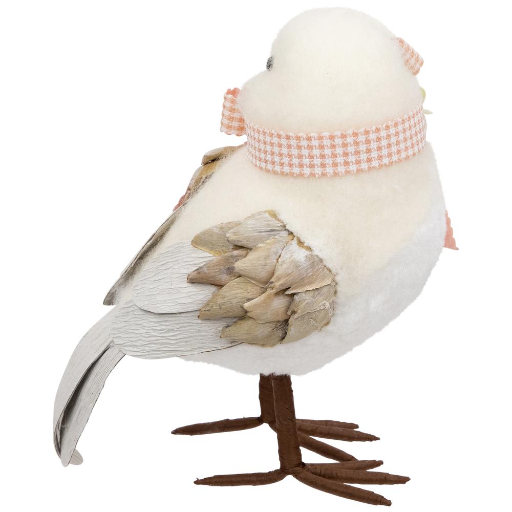 Plush Bird with Gingham Bow Easter Figurine - 7" - Beige. Picture 4