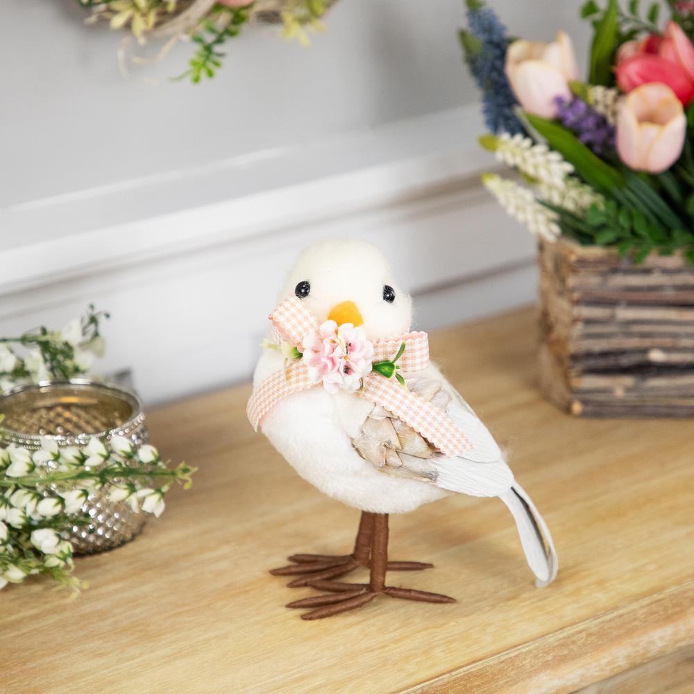 Plush Bird with Gingham Bow Easter Figurine - 7" - Beige. Picture 5