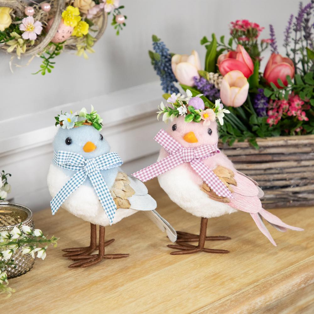 Plush Bird with Gingham Bow Easter Figurine - 7.75" - Pink. Picture 5