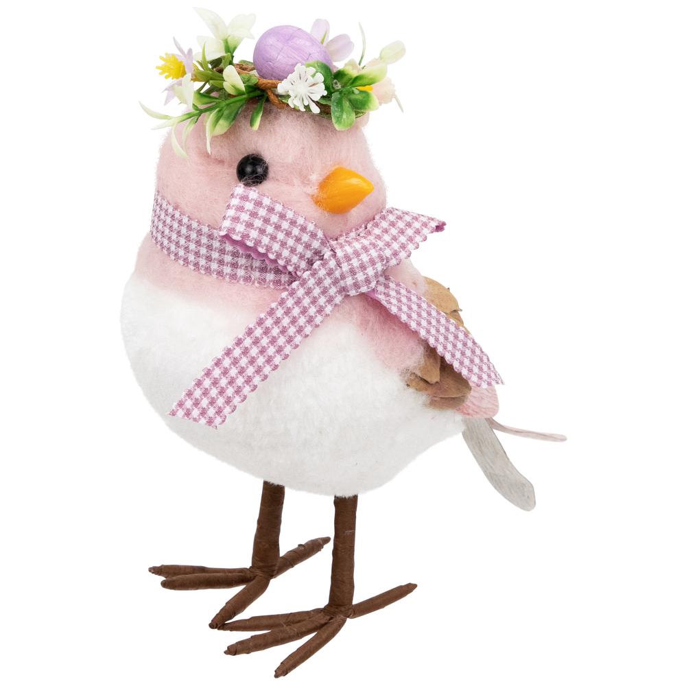 Plush Bird with Gingham Bow Easter Figurine - 7.75" - Pink. Picture 2