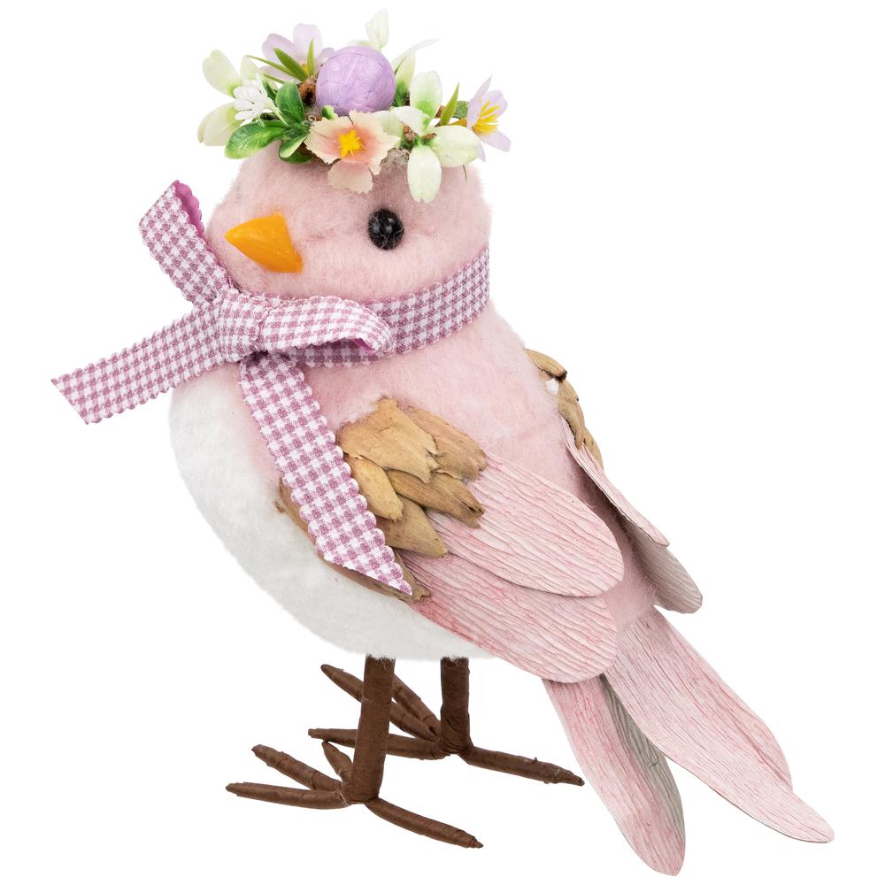 Plush Bird with Gingham Bow Easter Figurine - 7.75" - Pink. Picture 3