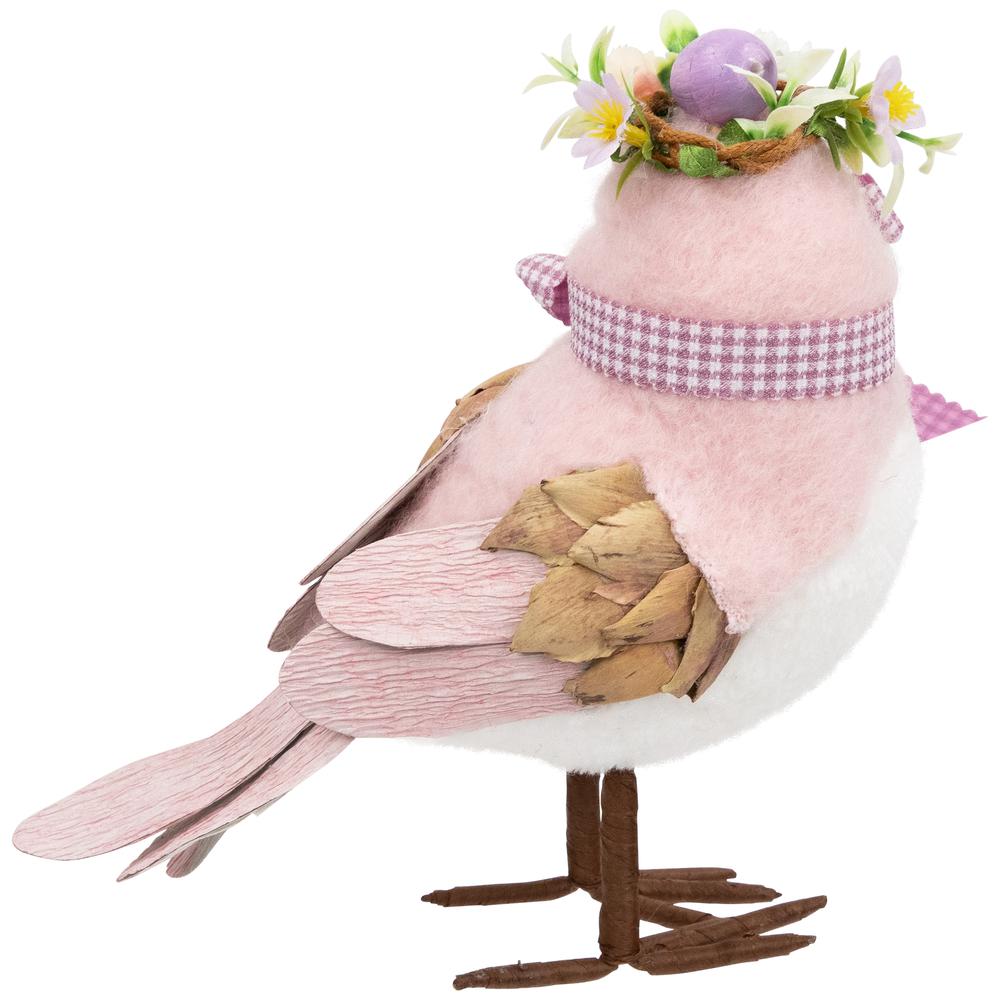 Plush Bird with Gingham Bow Easter Figurine - 7.75" - Pink. Picture 4