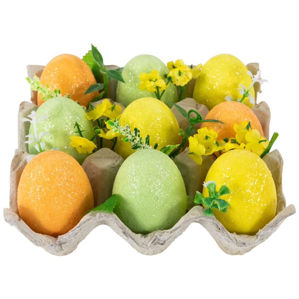 Glittered Easter Eggs with Carton Decoration - 6.25" - Set of 9. Picture 1