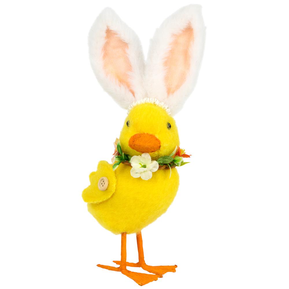 Duckling with Rabbit Ears Easter Figurine - 10" - Yellow. Picture 1