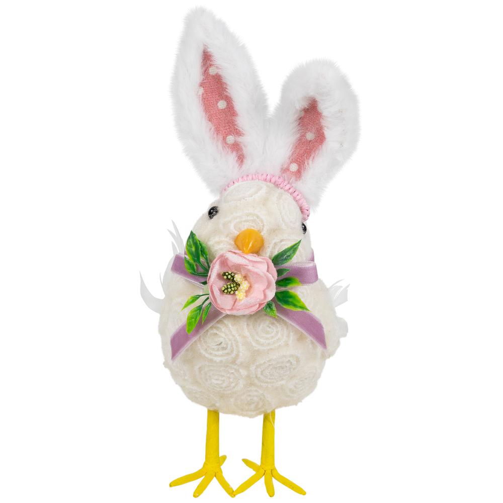 Floral Easter Chick with Rabbit Ears Figurine - 8.75" - White. Picture 1