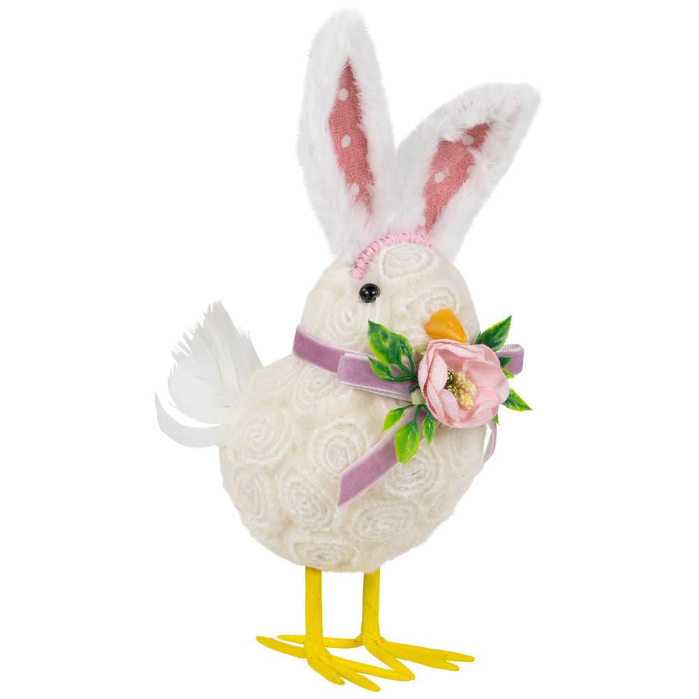 Floral Easter Chick with Rabbit Ears Figurine - 8.75" - White. Picture 2