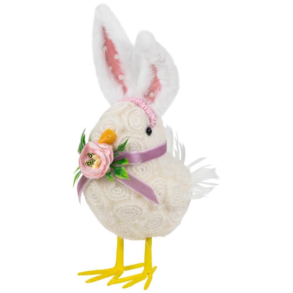 Floral Easter Chick with Rabbit Ears Figurine - 8.75" - White. Picture 3