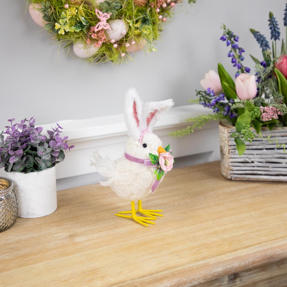 Floral Easter Chick with Rabbit Ears Figurine - 8.75" - White. Picture 6