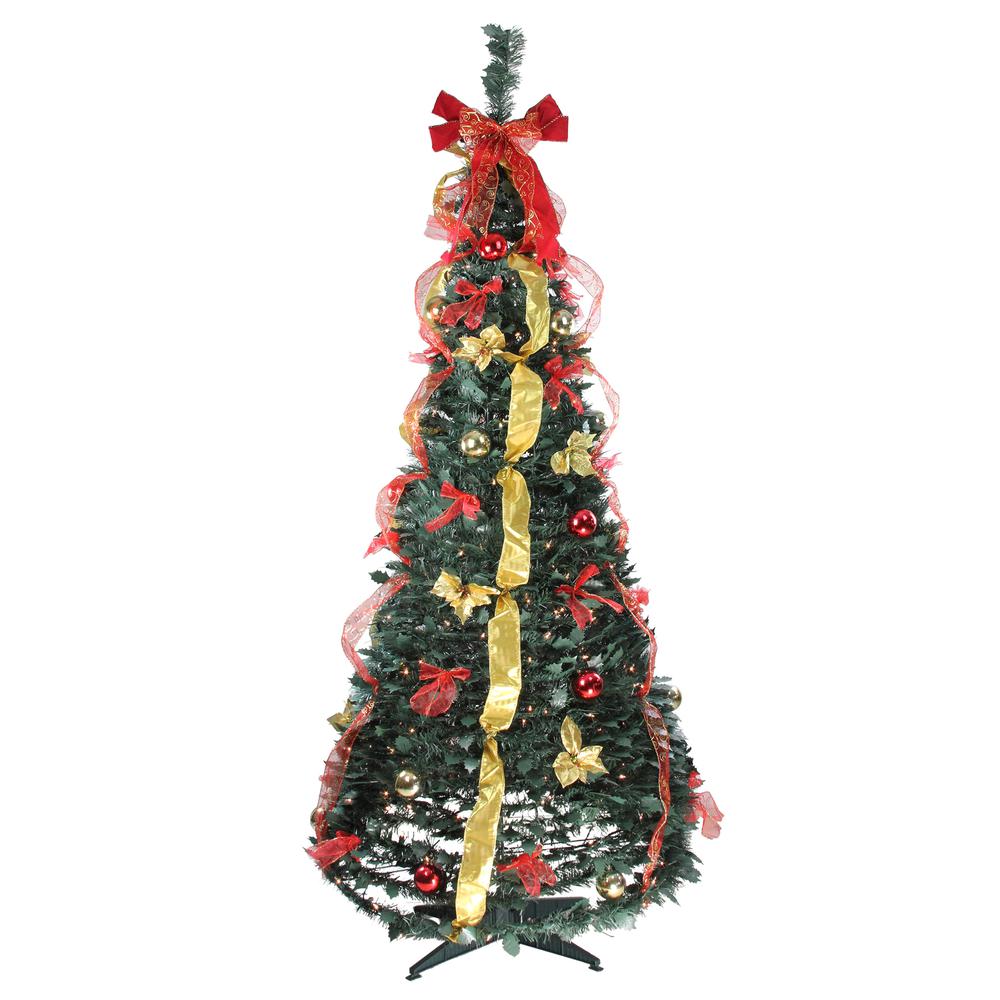 6' Pre-Lit Red and Gold Pre-Decorated Pop-Up Artificial Christmas Tree. Picture 1