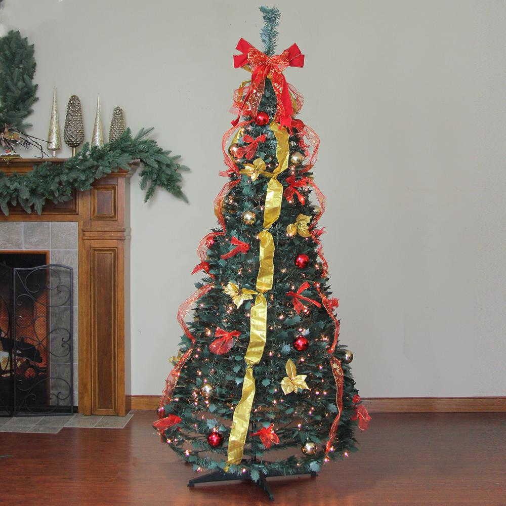 6' Pre-Lit Red and Gold Pre-Decorated Pop-Up Artificial Christmas Tree. Picture 2