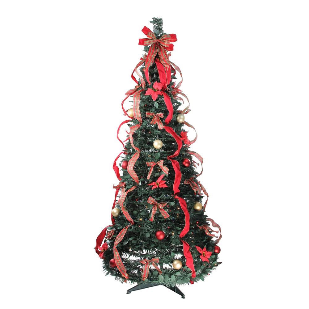 6' Pre-Lit Red and Gold Plaid Pre-Decorated Pop-Up Artificial Christmas Tree. Picture 1