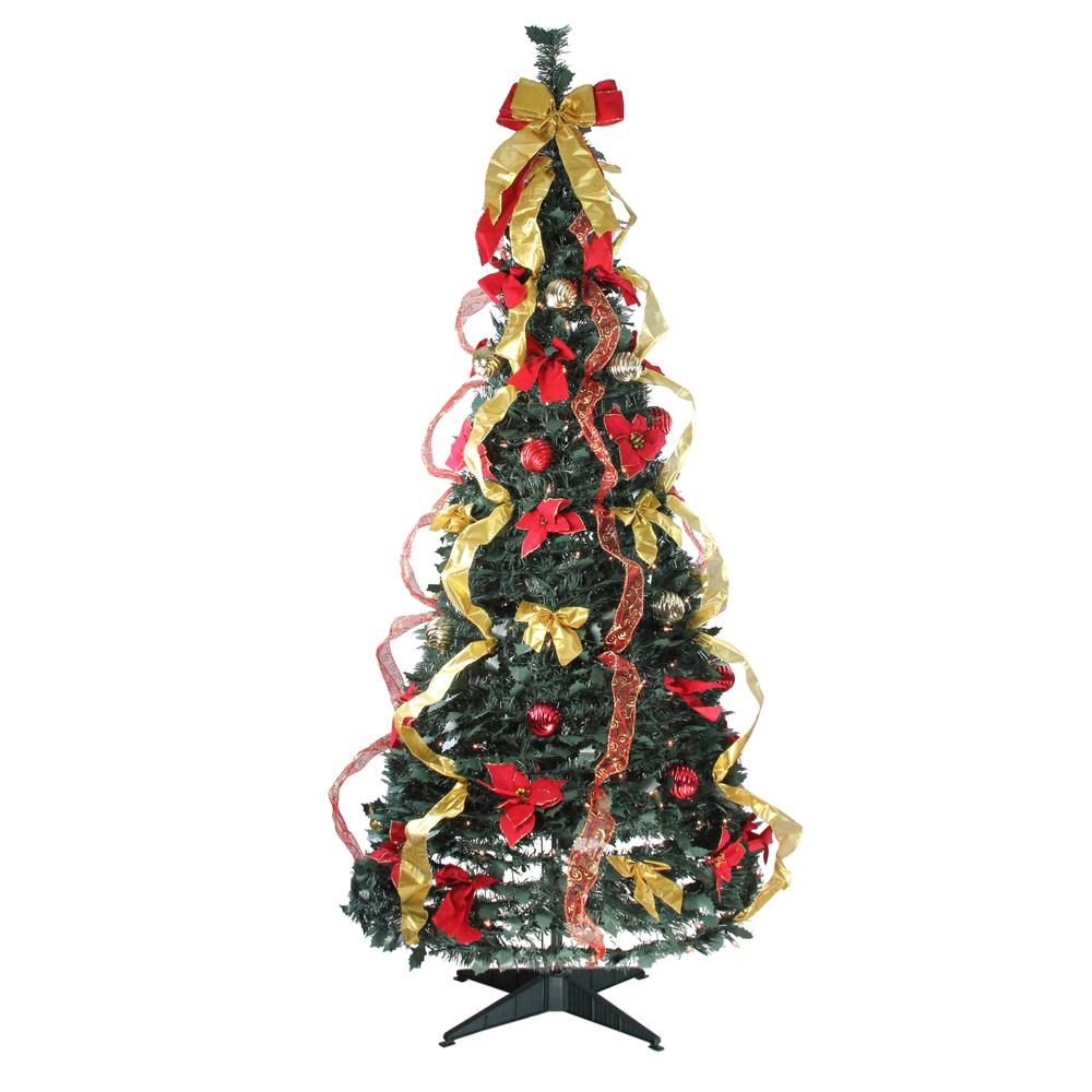 6' Pre-Lit Gold and Red Pre-Decorated Pop-Up Artificial Christmas Tree. The main picture.