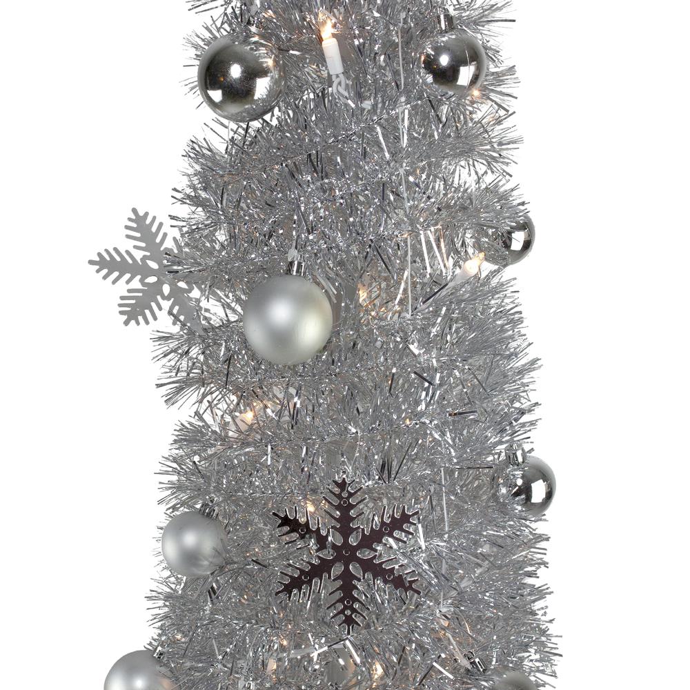 6' Pre-Lit Silver Pre-Decorated Pop-Up Artificial Christmas Tree. Picture 2