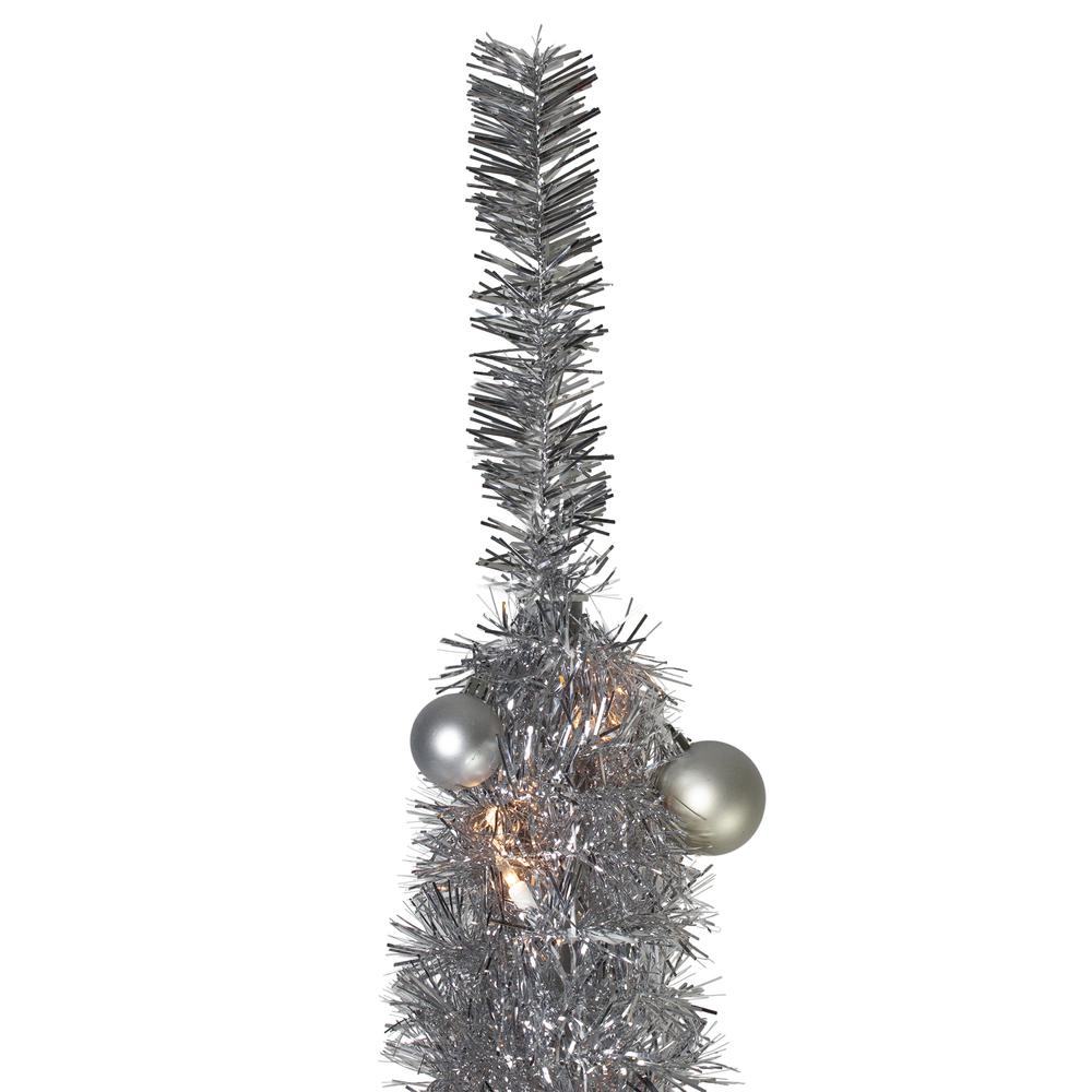 6' Pre-Lit Silver Pre-Decorated Pop-Up Artificial Christmas Tree. Picture 3
