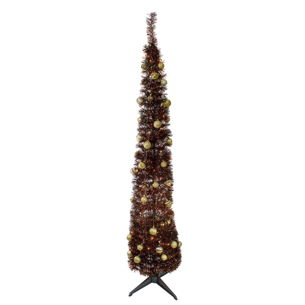 6' Pre-Lit Brown Pre-Decorated Pop-Up Artificial Christmas Tree. Picture 1