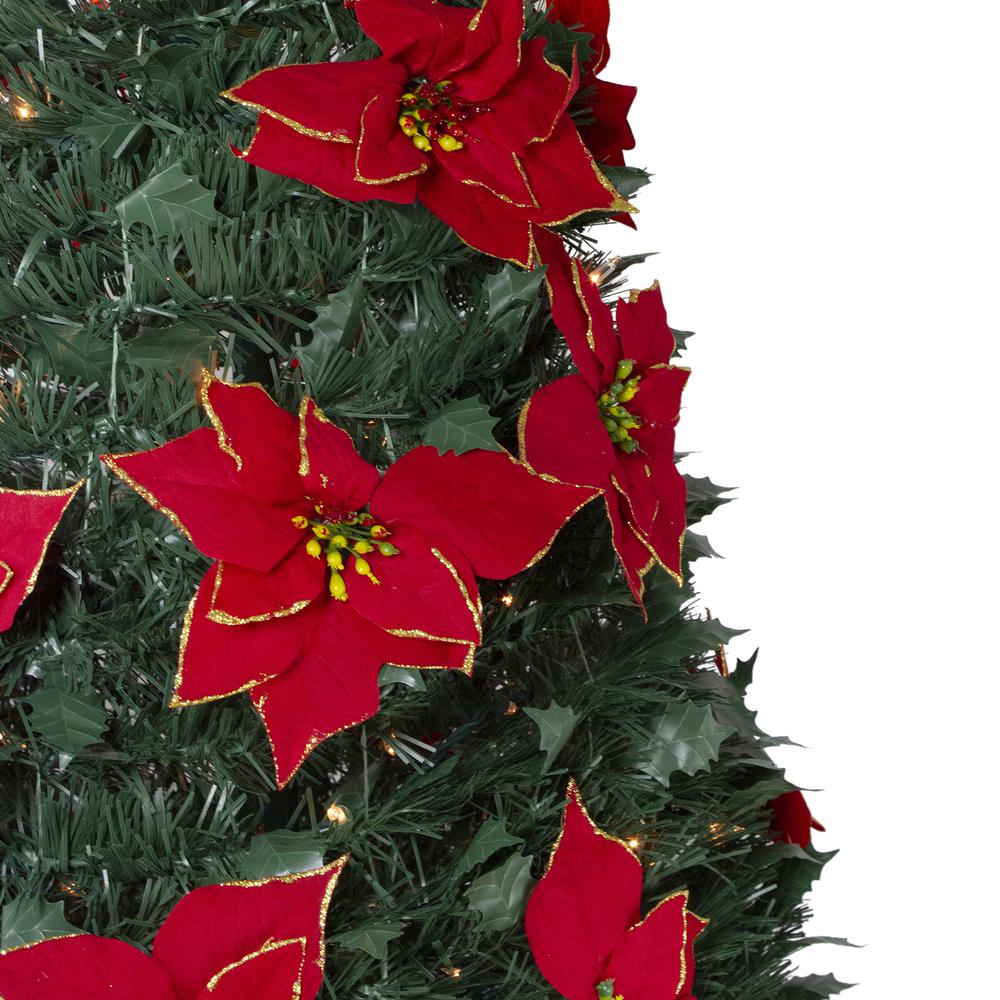 6' Pre-Lit Slim Pre-Decorated Poinsettia Pop-Up Artificial Christmas Tree. Picture 2