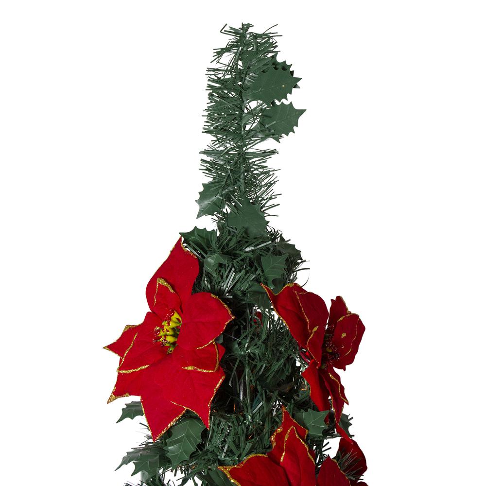 6' Pre-Lit Slim Pre-Decorated Poinsettia Pop-Up Artificial Christmas Tree. Picture 3