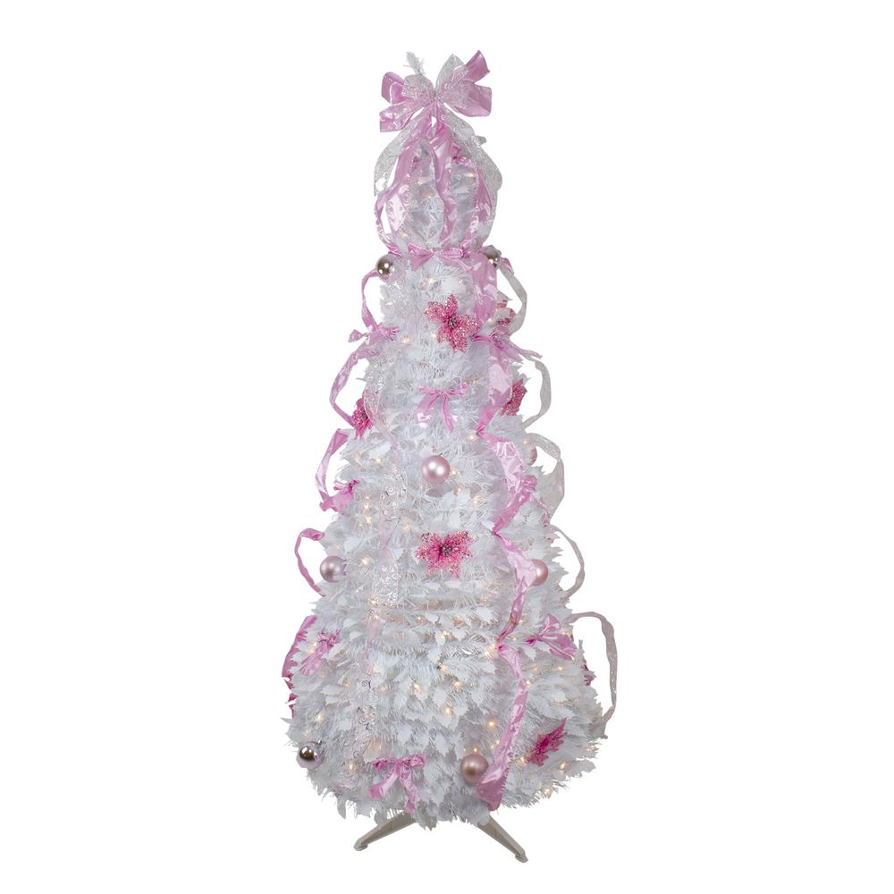 6' Pre-Lit White and Pink Pre-Decorated Pop-Up Artificial Christmas Tree. Picture 1