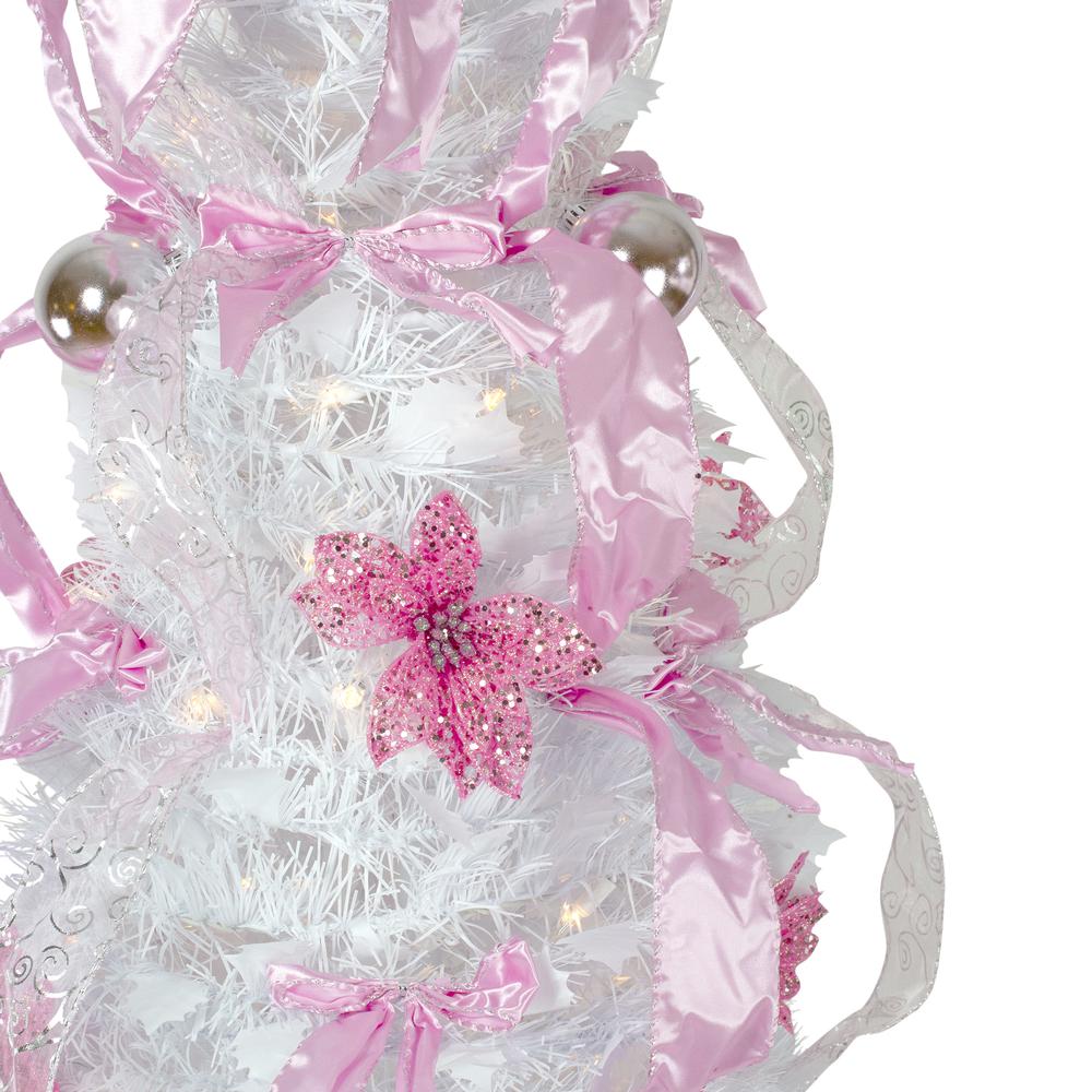 6' Pre-Lit White and Pink Pre-Decorated Pop-Up Artificial Christmas Tree. Picture 2