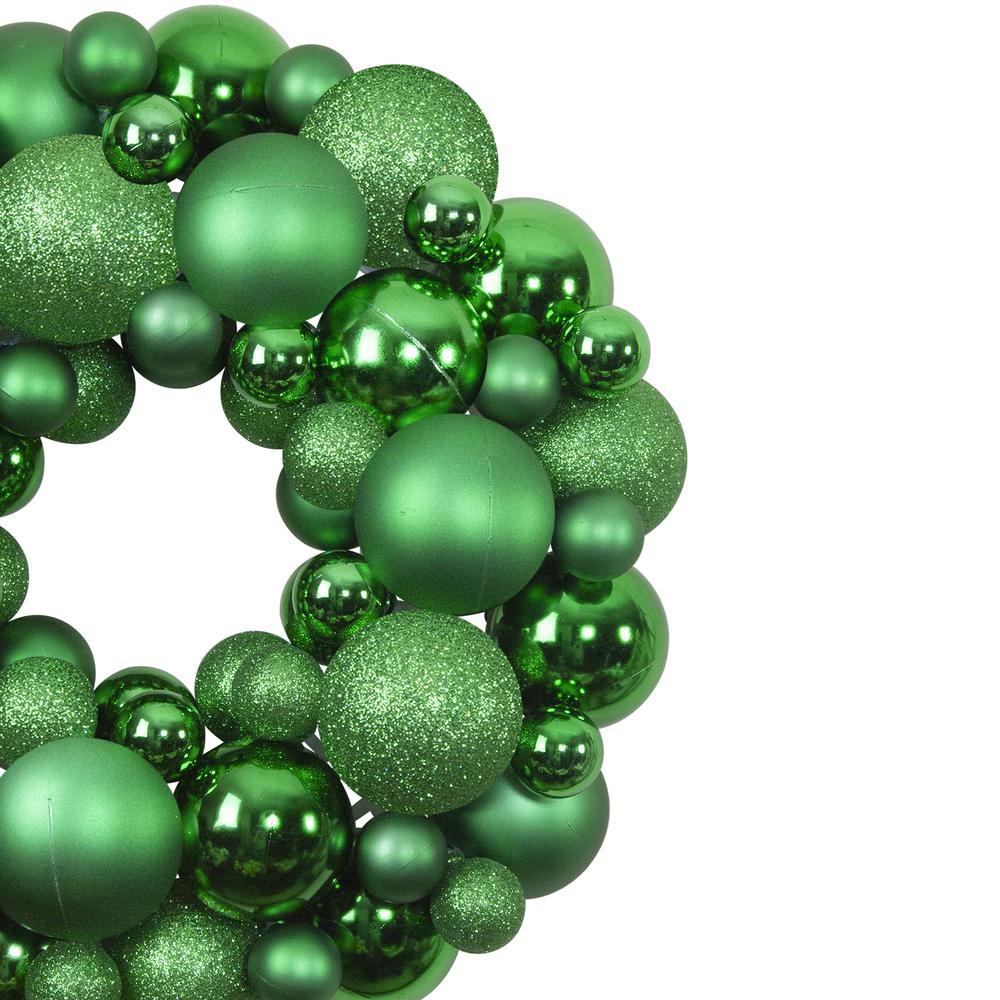 Green 3-Finish Shatterproof Ball Christmas Wreath - 13-Inch  Unlit. Picture 3