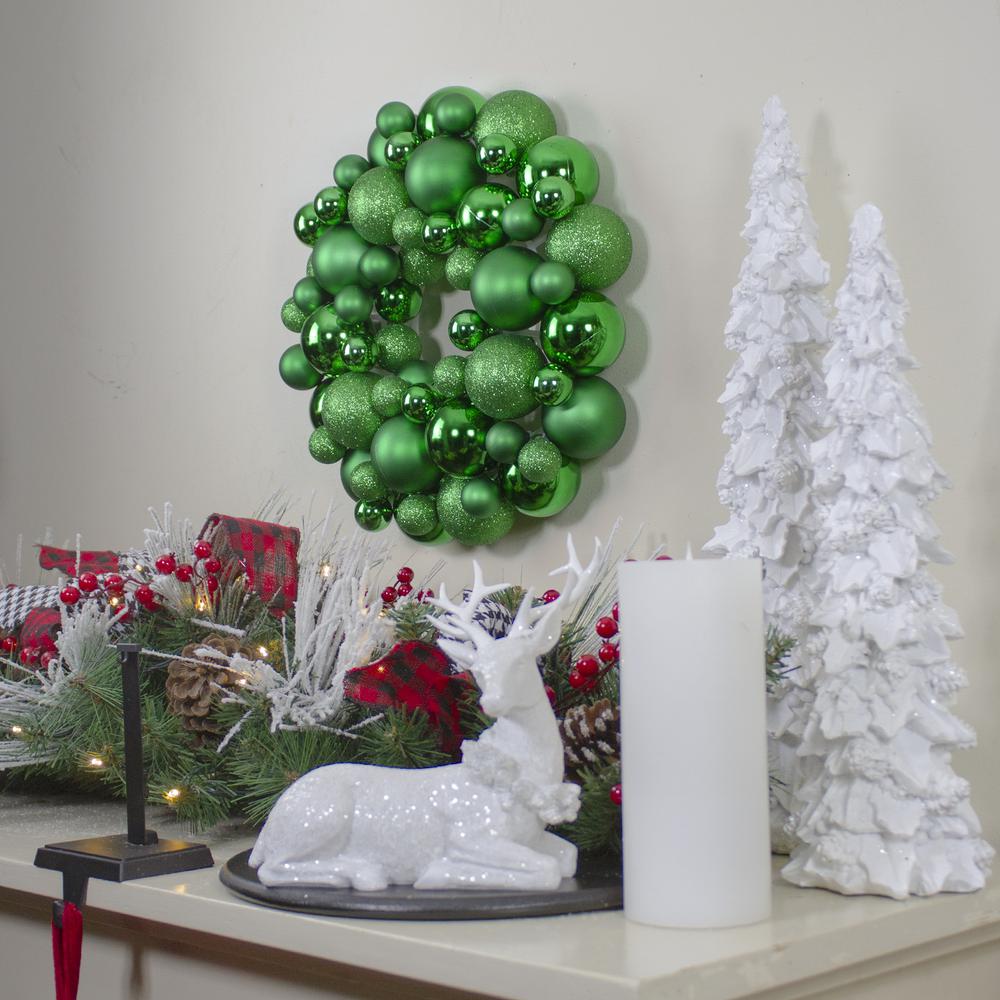 Green 3-Finish Shatterproof Ball Christmas Wreath - 13-Inch  Unlit. Picture 2