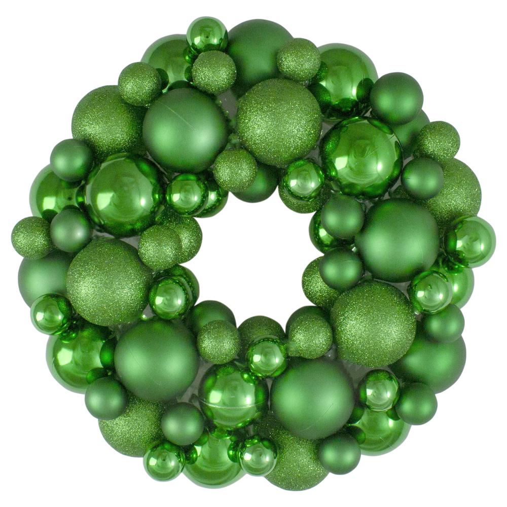 Green 3-Finish Shatterproof Ball Christmas Wreath - 13-Inch  Unlit. Picture 1