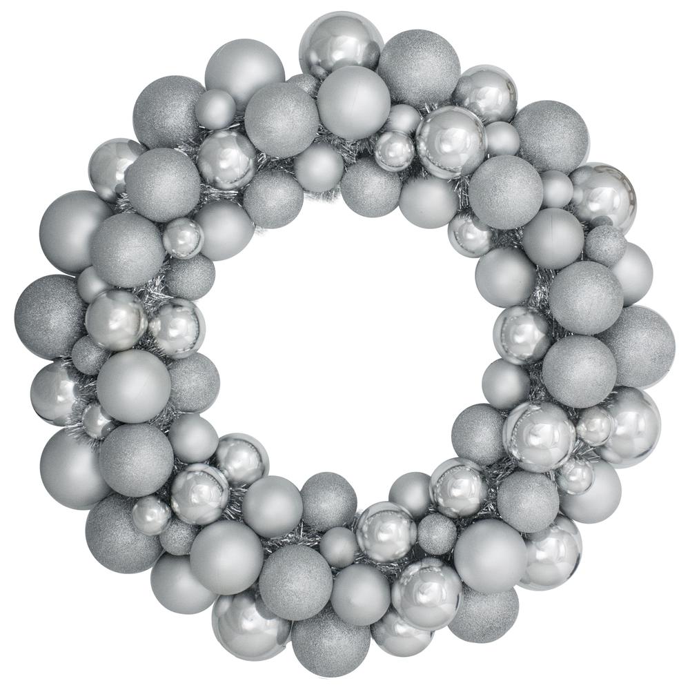 Silver 3-Finish Shatterproof Ball Ornament Christmas Wreath  36-Inch. Picture 1