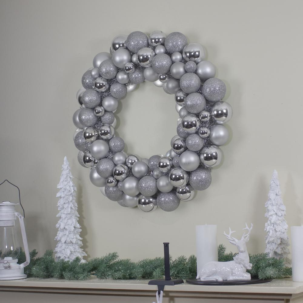 Silver 3-Finish Shatterproof Ball Ornament Christmas Wreath  36-Inch. Picture 2