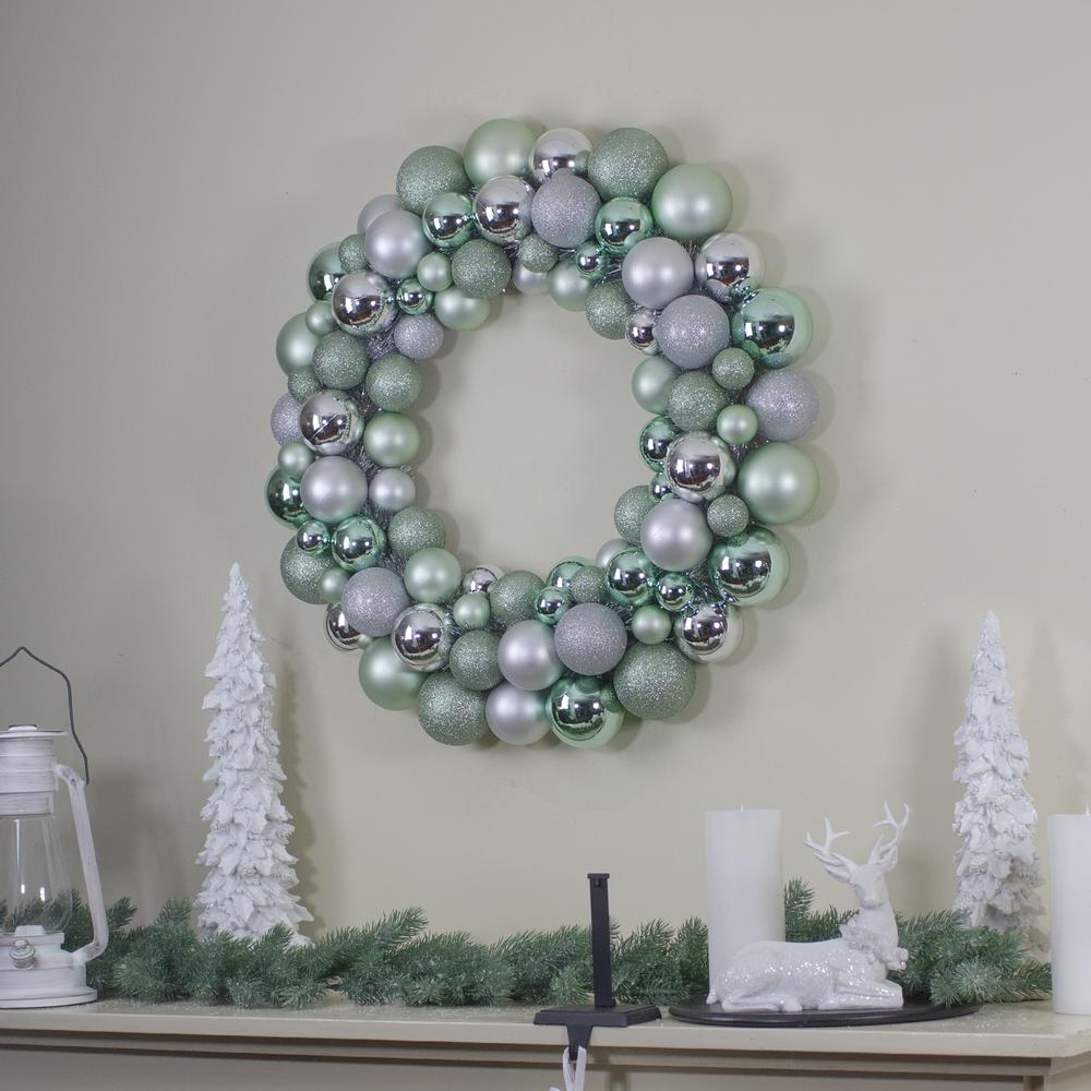 Silver and Seafoam Green 3-Finish Ball Christmas Wreath - 24-Inch Unlit. Picture 2