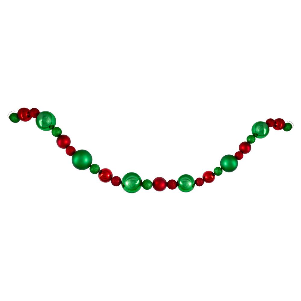 6' Red and Green 3-Finish Shatterproof Ball Christmas Garland. Picture 1