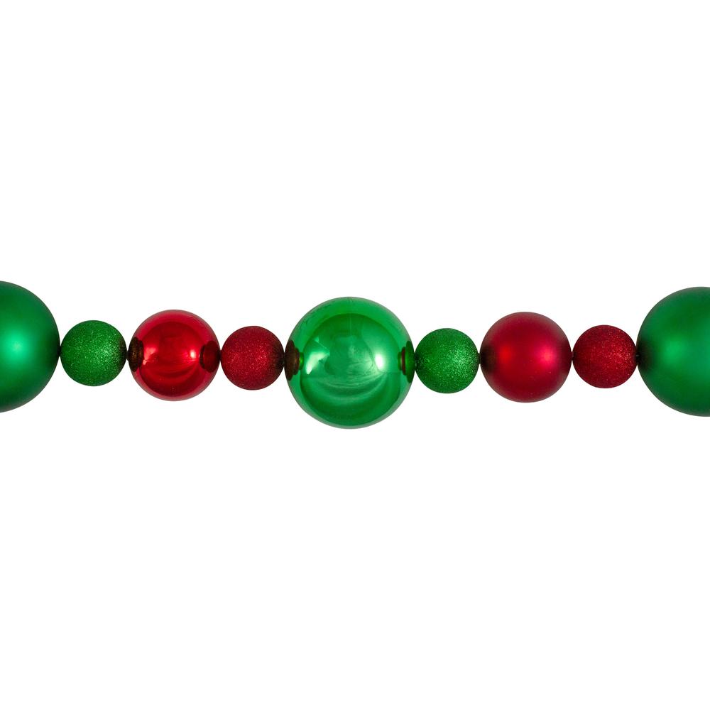 6' Red and Green 3-Finish Shatterproof Ball Christmas Garland. Picture 3