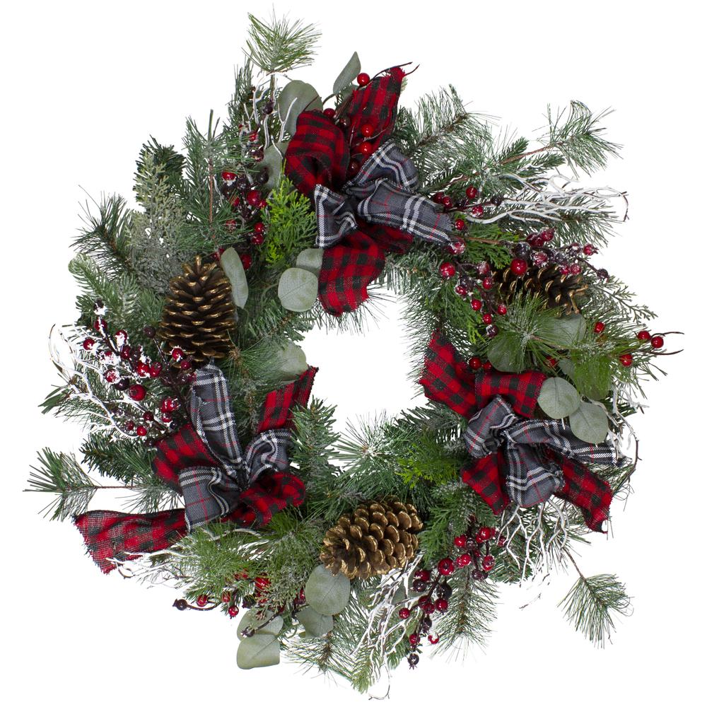 Dual Plaid and Berries Artificial Christmas Wreath - 24-Inch  Unlit. Picture 1