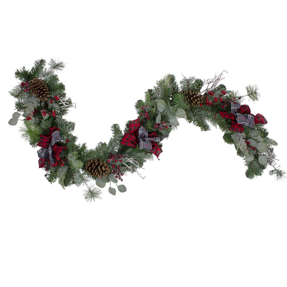 6' x 12" Dual Plaid and Berries Artificial Christmas Garland - Unlit. Picture 1