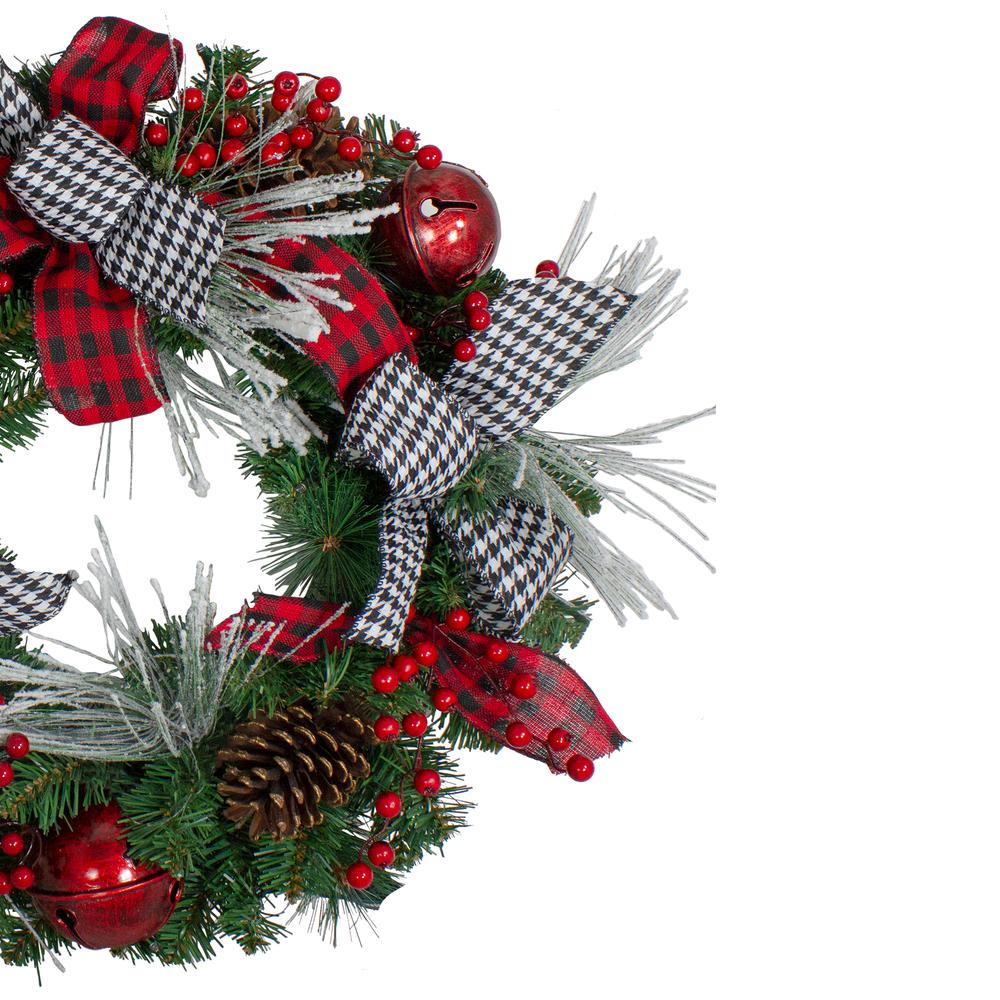 Plaid and Houndstooth and Red Berries Christmas Wreath - 24-Inch Unlit. Picture 4