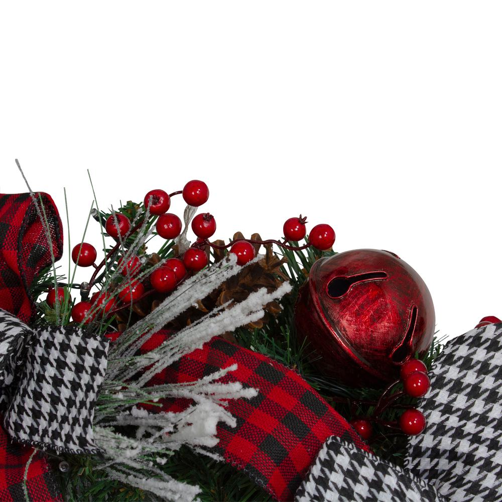 Plaid and Houndstooth and Red Berries Christmas Wreath - 24-Inch Unlit. Picture 3