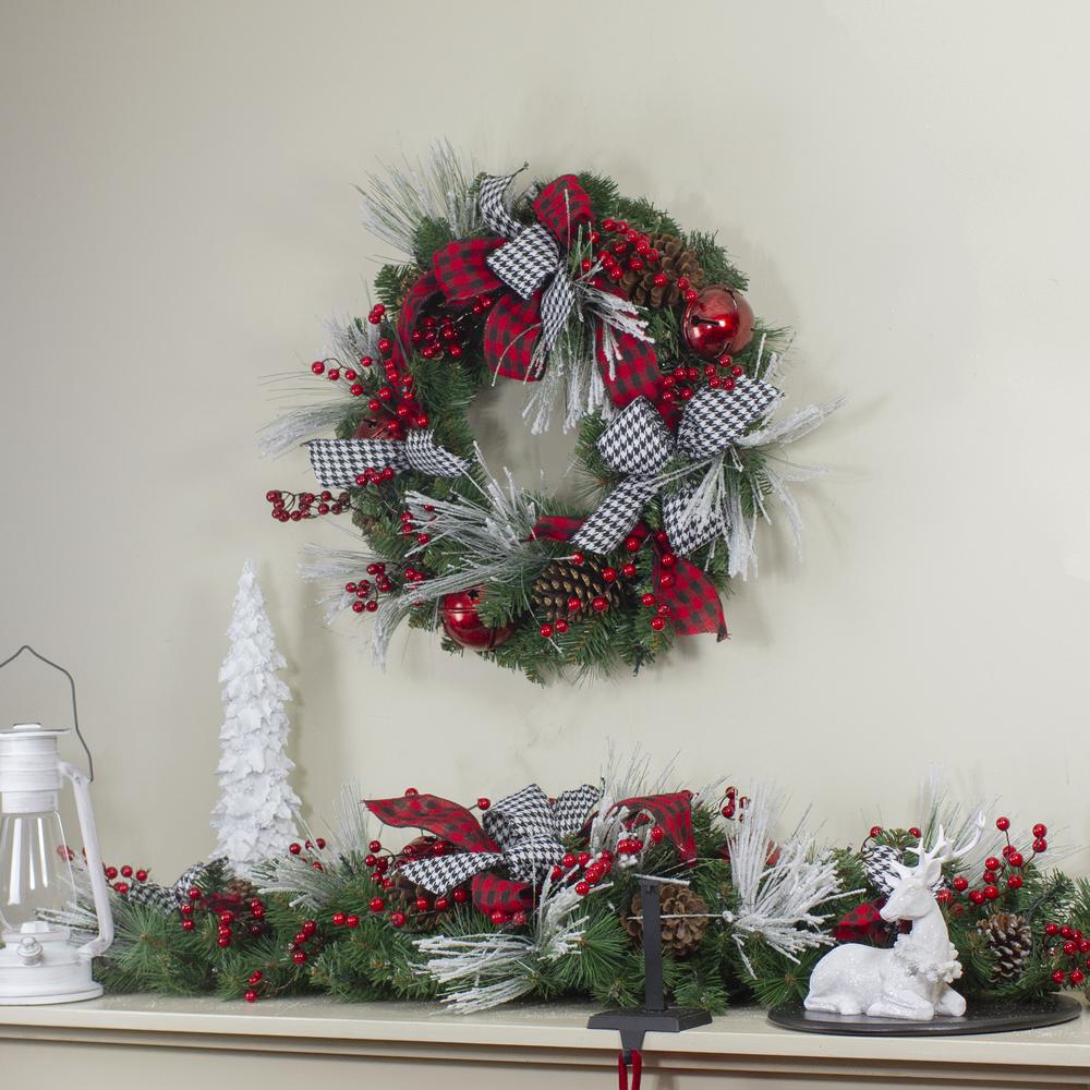 Plaid and Houndstooth and Red Berries Christmas Wreath - 24-Inch Unlit. Picture 2