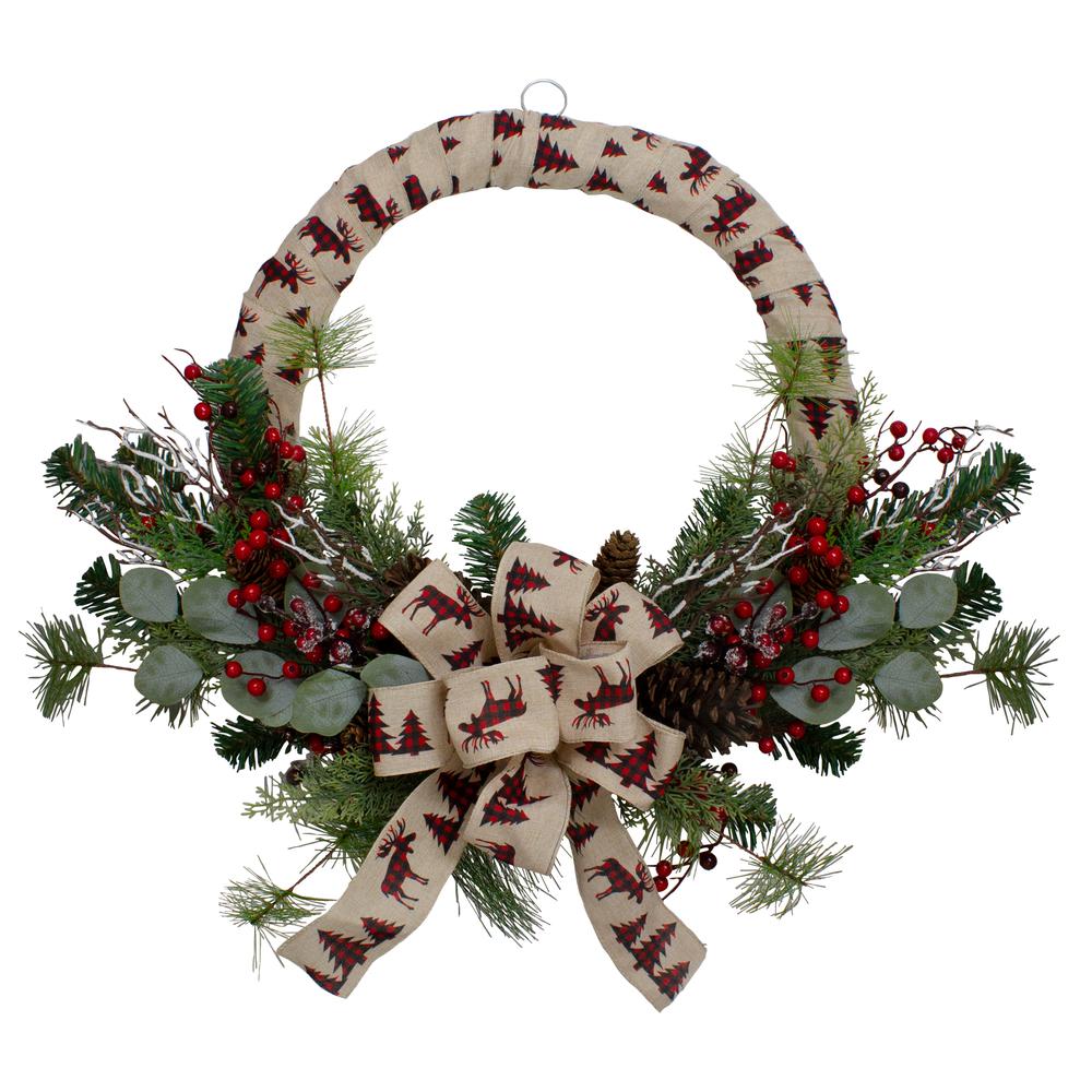Burlap Wrapped Artificial Christmas Wreath - 24-Inch  Unlit. Picture 1