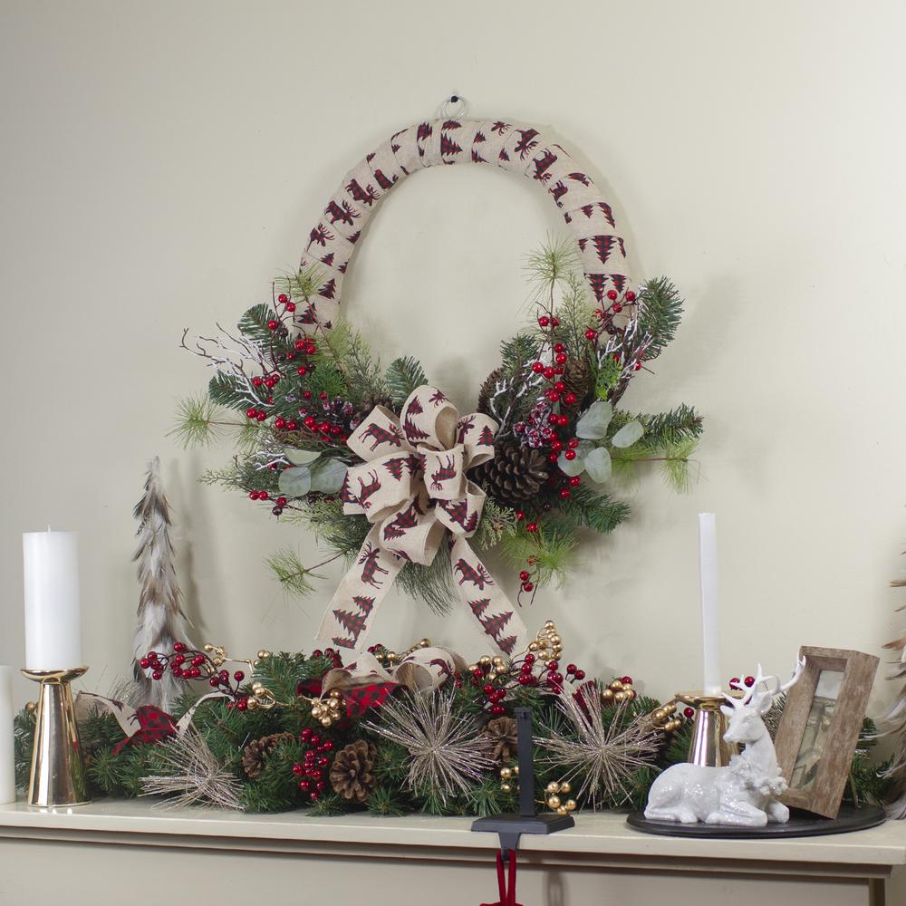 Burlap Wrapped Artificial Christmas Wreath - 24-Inch  Unlit. Picture 2