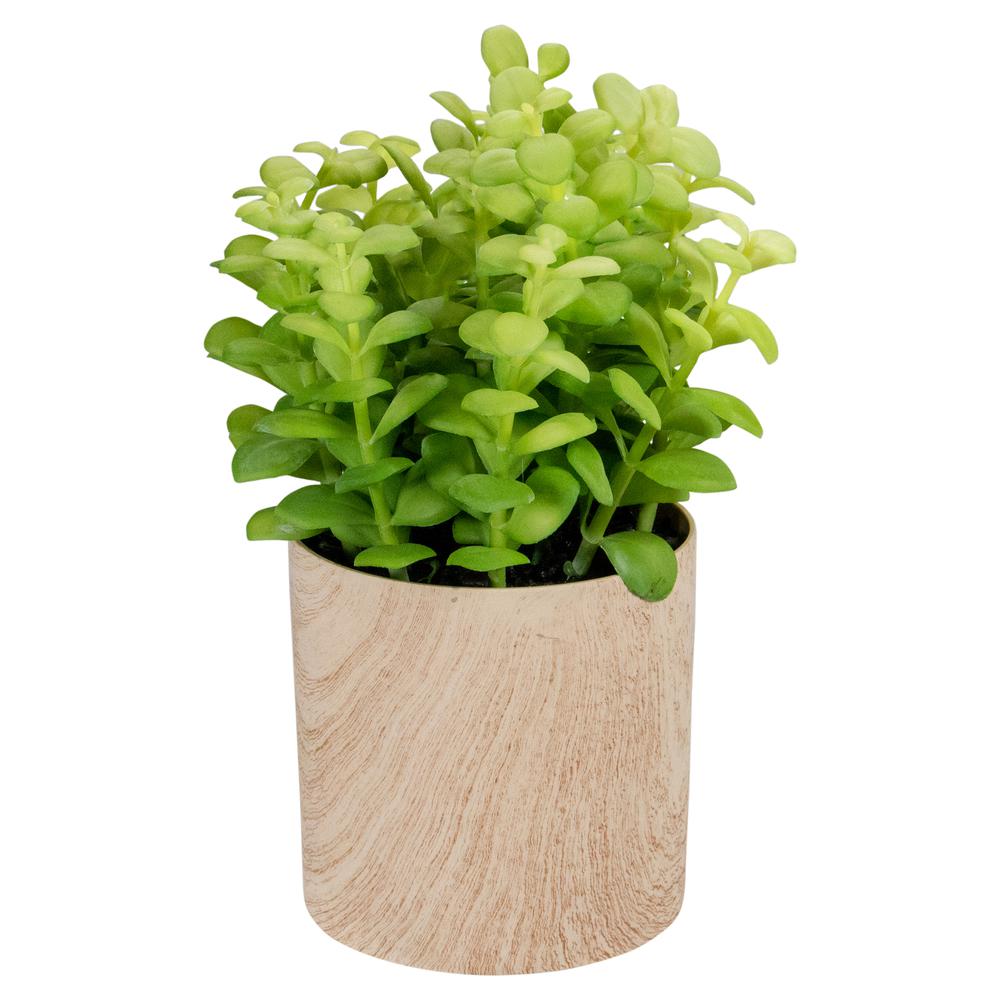 10" Green Artificial Privet Plant in Faux Wood Pot. Picture 1