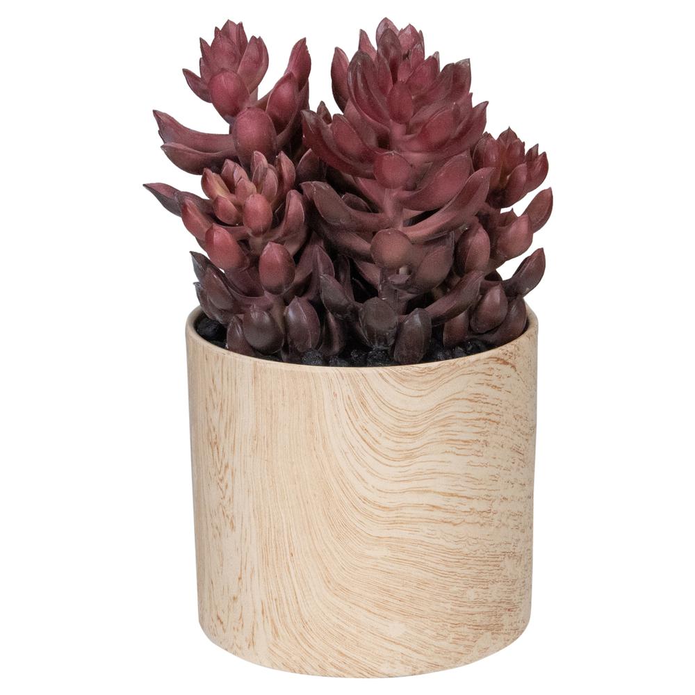 7" Purple Artificial Succulent in Faux Wood Pot. Picture 1