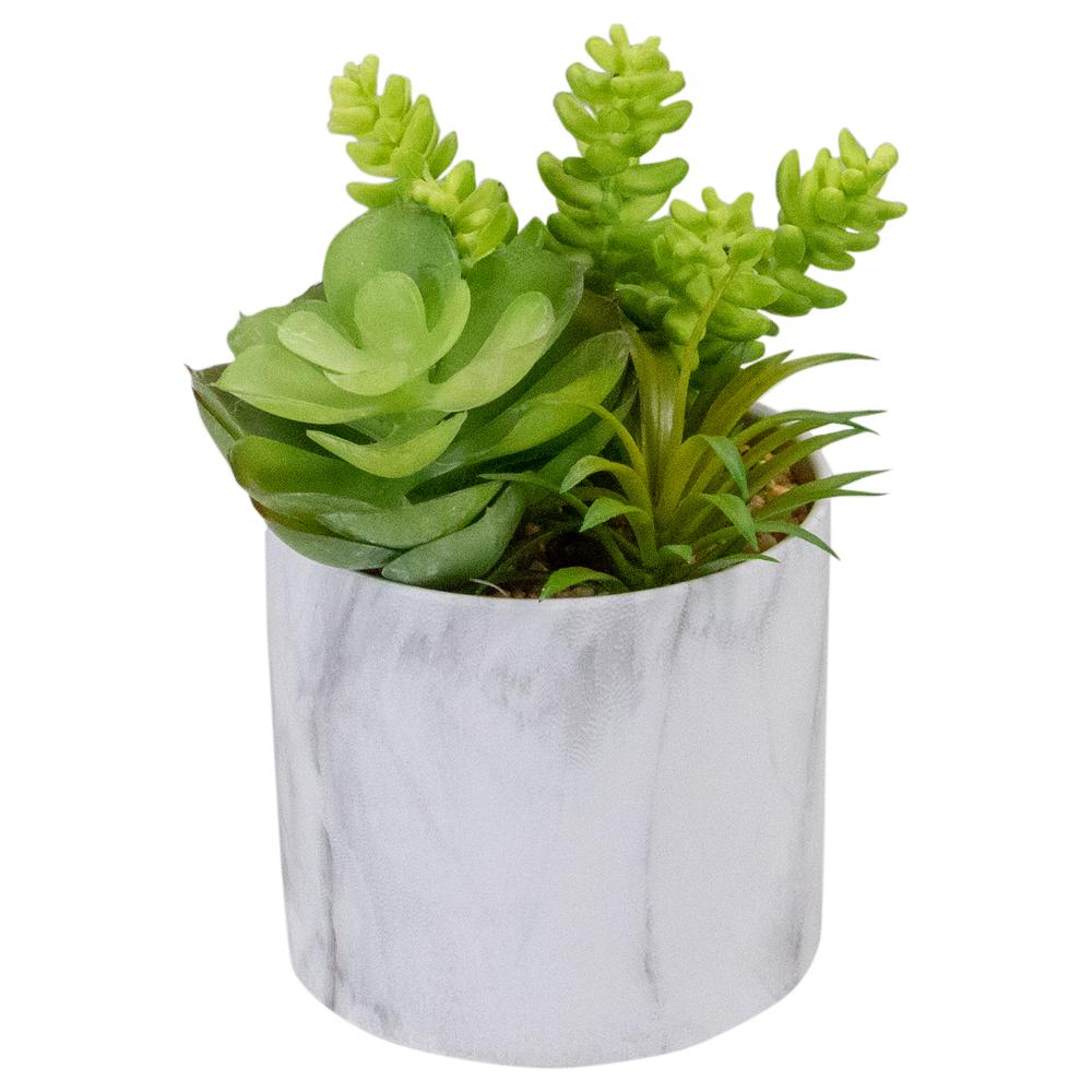 6.5" Green Artificial Succulent Arrangement in Faux Marble Pot. Picture 1