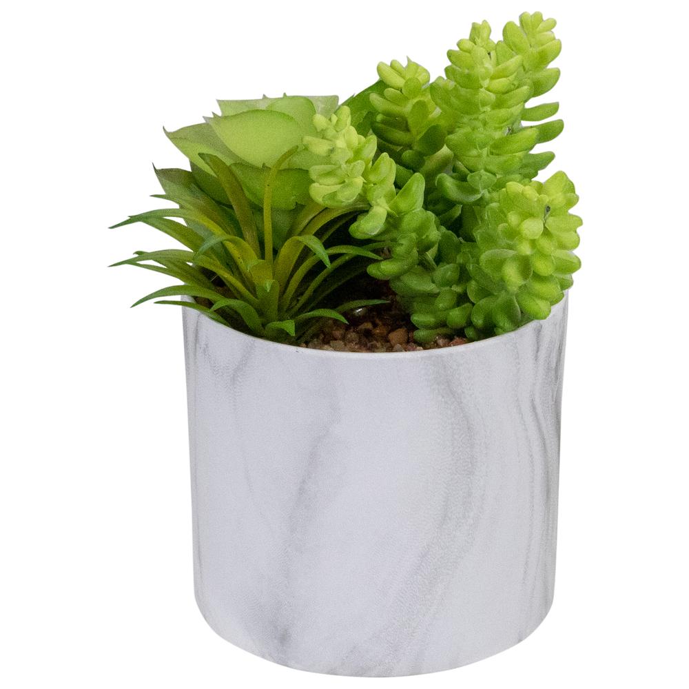 6.5" Green Artificial Succulent Arrangement in Faux Marble Pot. Picture 3