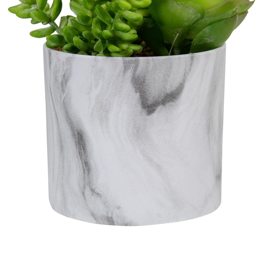 6.5" Green Artificial Succulent Arrangement in Faux Marble Pot. Picture 4