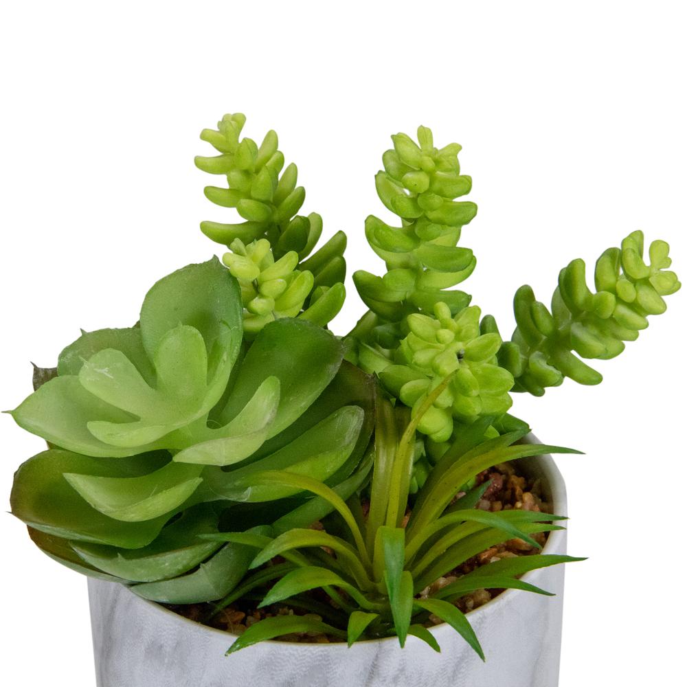 6.5" Green Artificial Succulent Arrangement in Faux Marble Pot. Picture 5